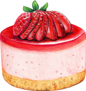 Watercolor Strawberry Cheesecake Illustration